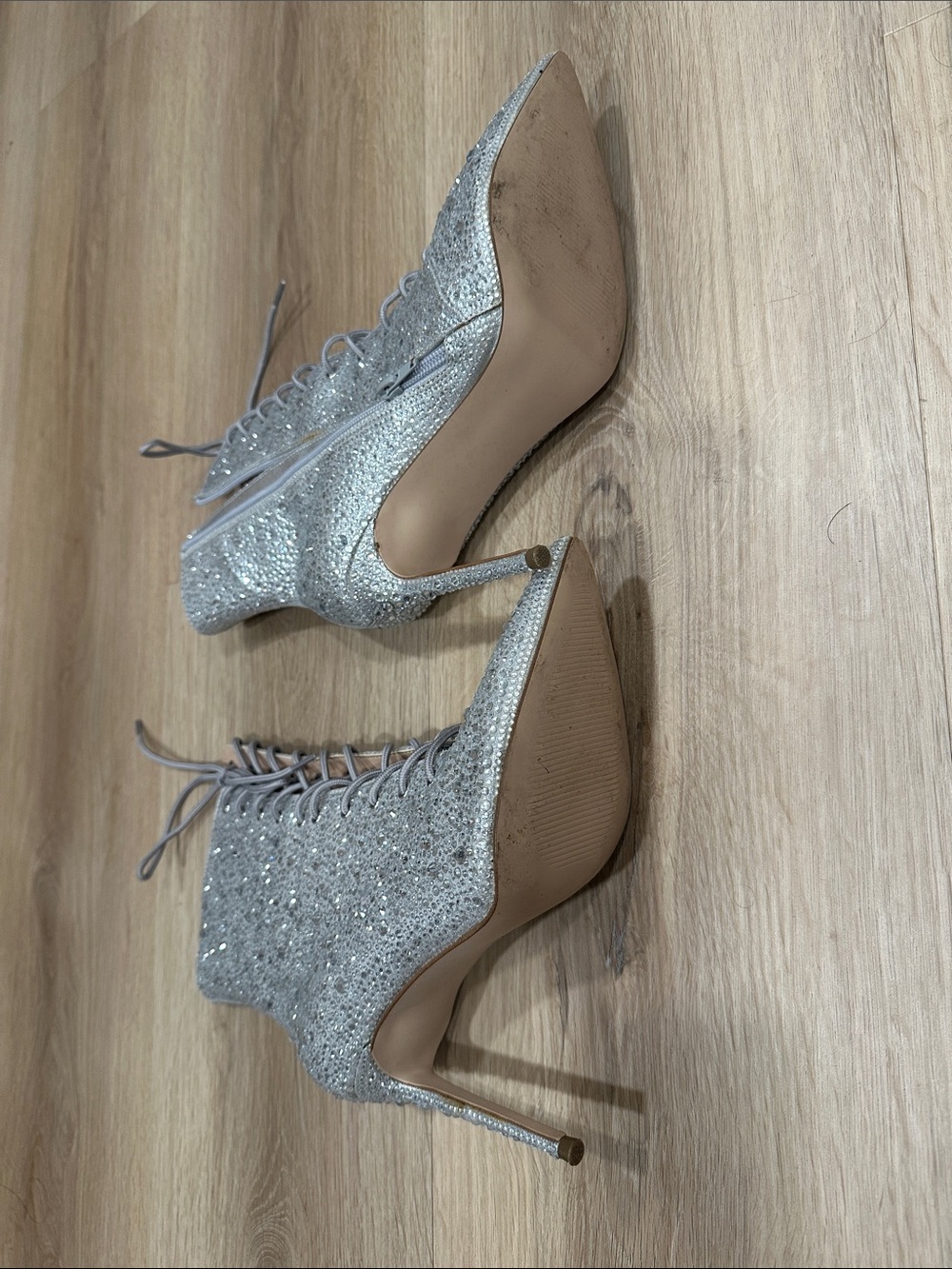 Steve Madden Valency Silver Crystal Lace-Up Stiletto Ankle Boot Size 9 - Picture 9 of 16